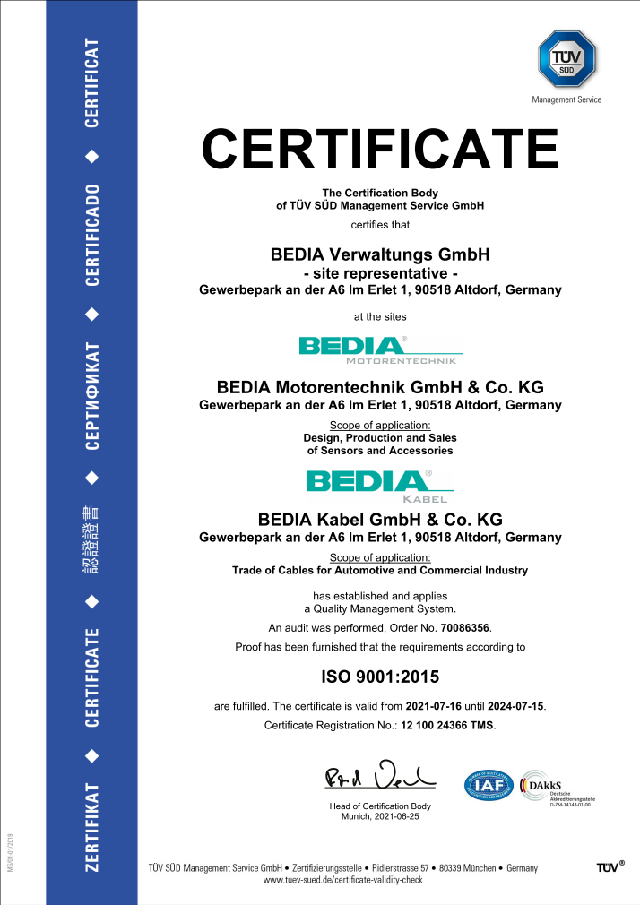 BEDIA ISO 9001 Certificate